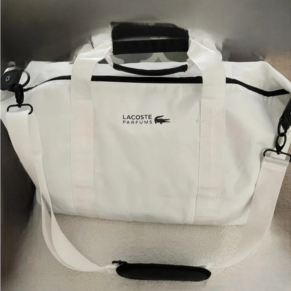 Lacoste perfumes- White Nylon Duffel Bag with Black Accents
